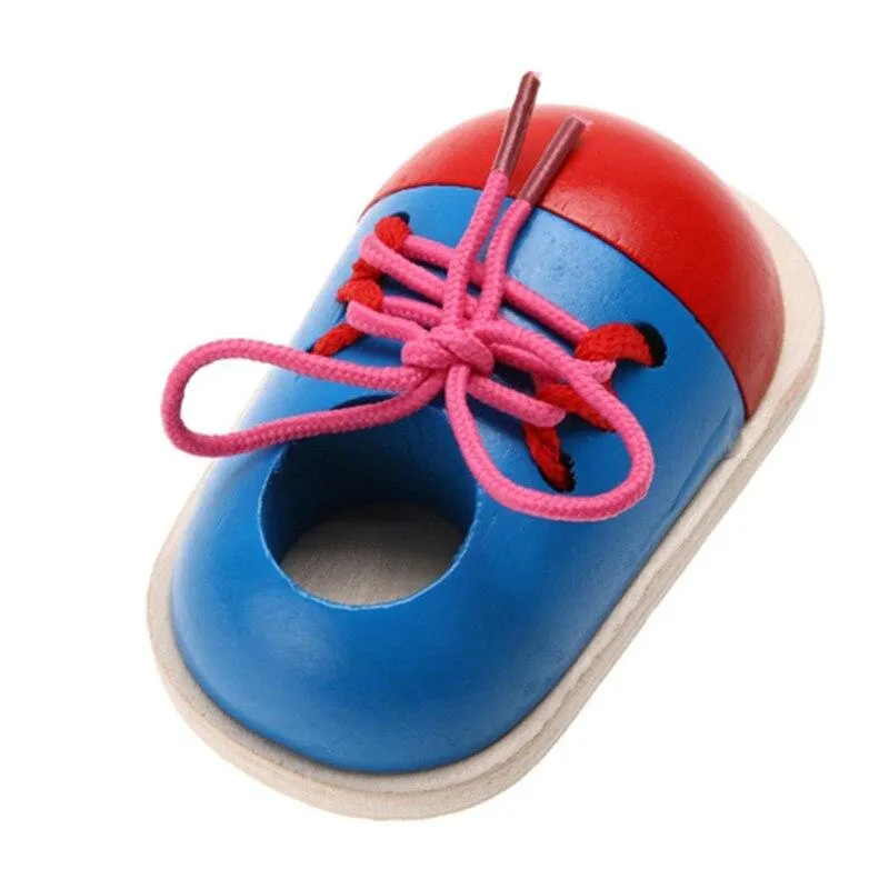 1pc Kids Educational Toys Children Wooden Toys Toddler Lacing Shoes Early Education Teaching Aids Puzzle