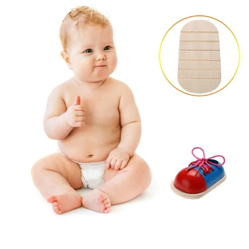1pc Kids Educational Toys Children Wooden Toys Toddler Lacing Shoes Early Education Teaching Aids Puzzle