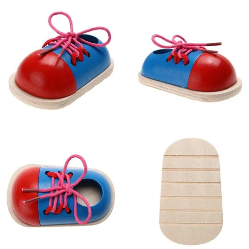 1pc Kids Educational Toys Children Wooden Toys Toddler Lacing Shoes Early Education Teaching Aids Puzzle