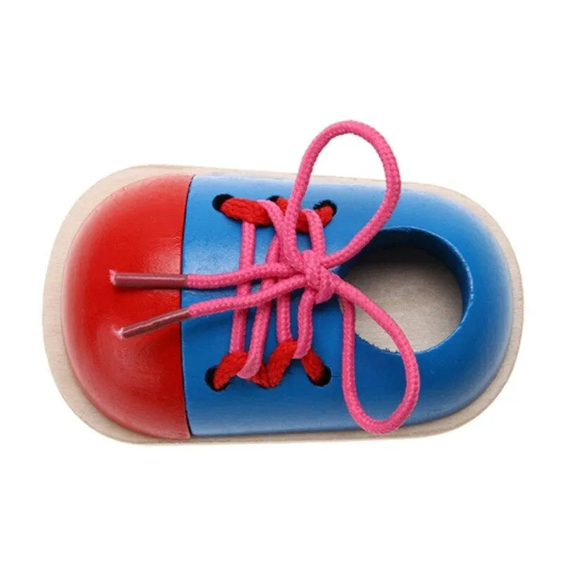 1pc Kids Educational Toys Children Wooden Toys Toddler Lacing Shoes Early Education Teaching Aids Puzzle