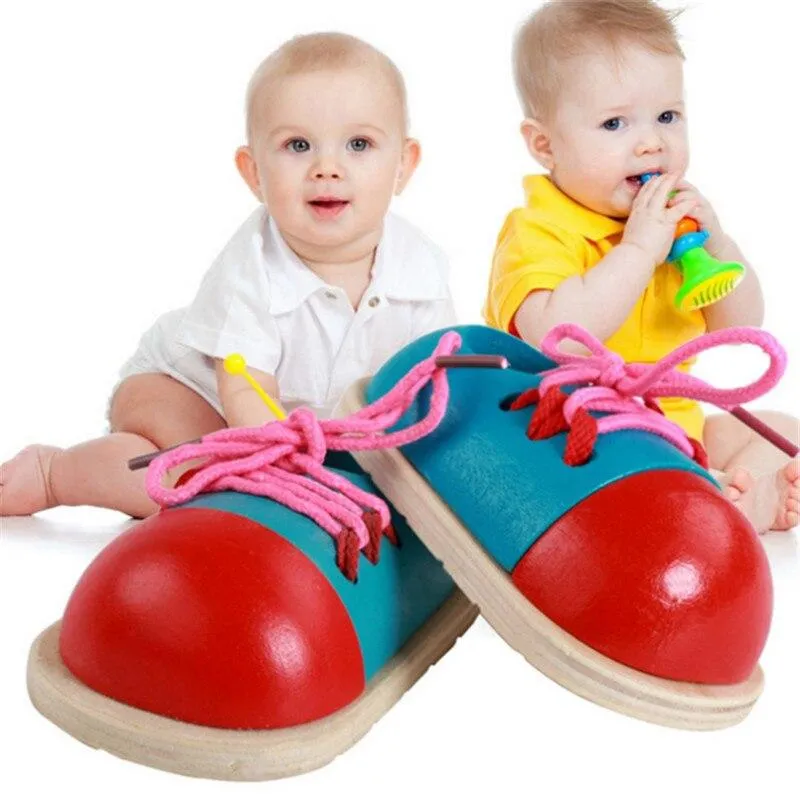 1pc Kids Educational Toys Children Wooden Toys Toddler Lacing Shoes Early Education Teaching Aids Puzzle