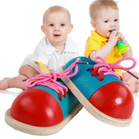1pc Kids Educational Toys Children Wooden Toys Toddler Lacing Shoes Early Education Teaching Aids Puzzle