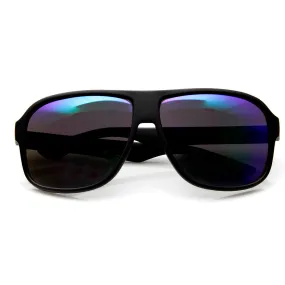 Action Sport Large Matte Black Square Mirror Lens Sunglasses