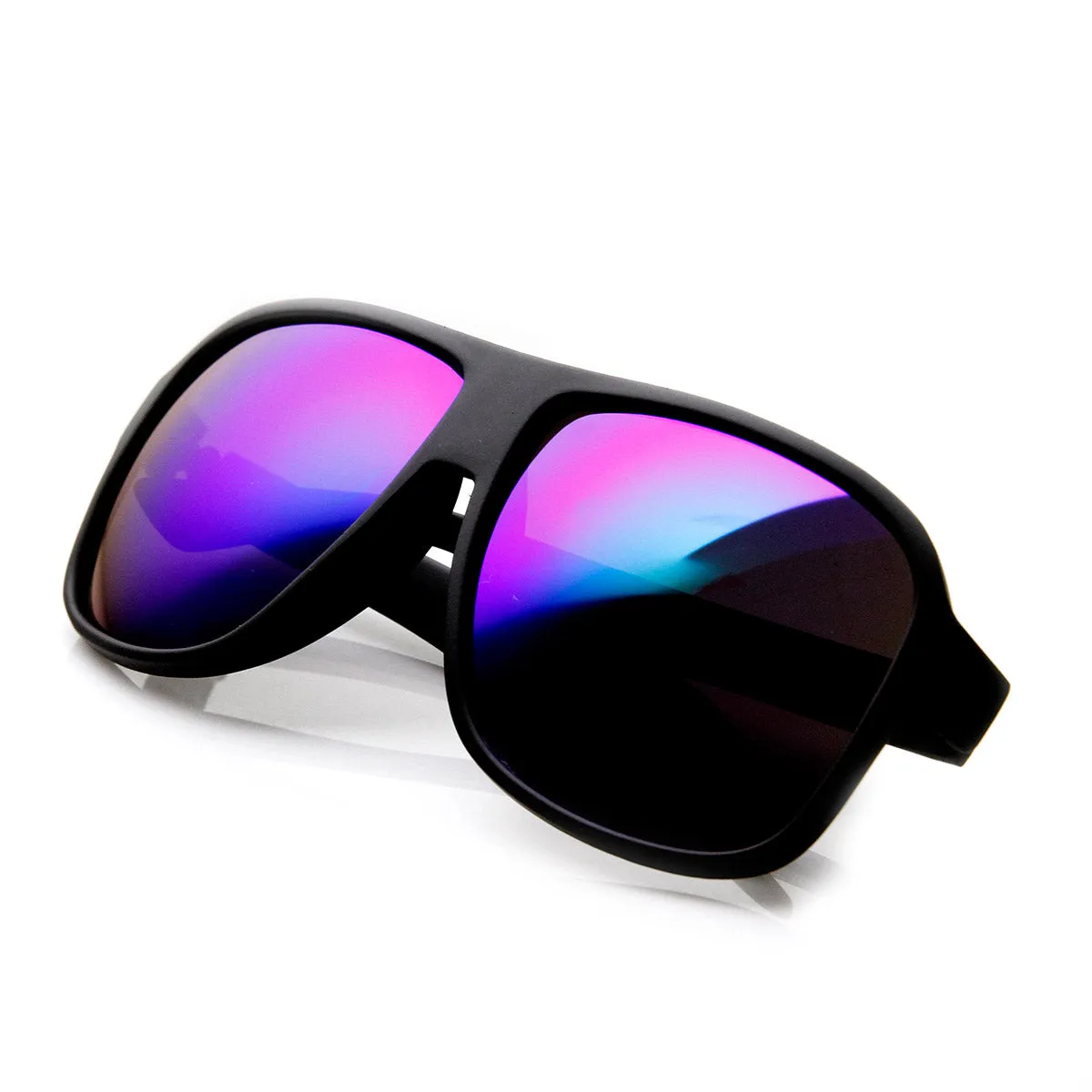 Action Sport Large Matte Black Square Mirror Lens Sunglasses