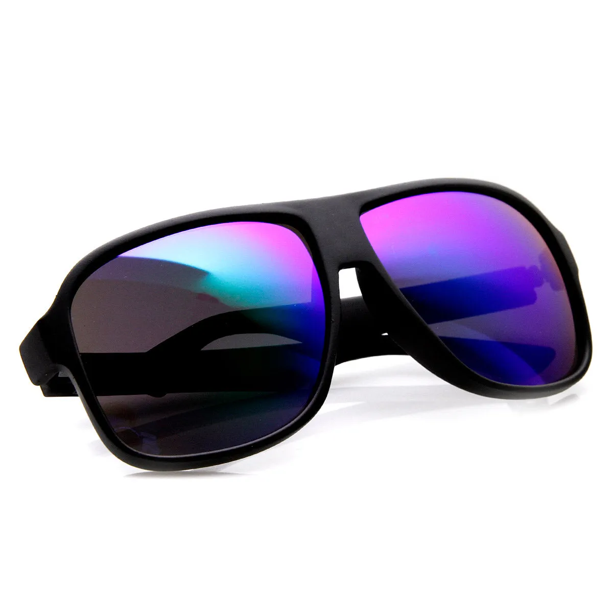 Action Sport Large Matte Black Square Mirror Lens Sunglasses