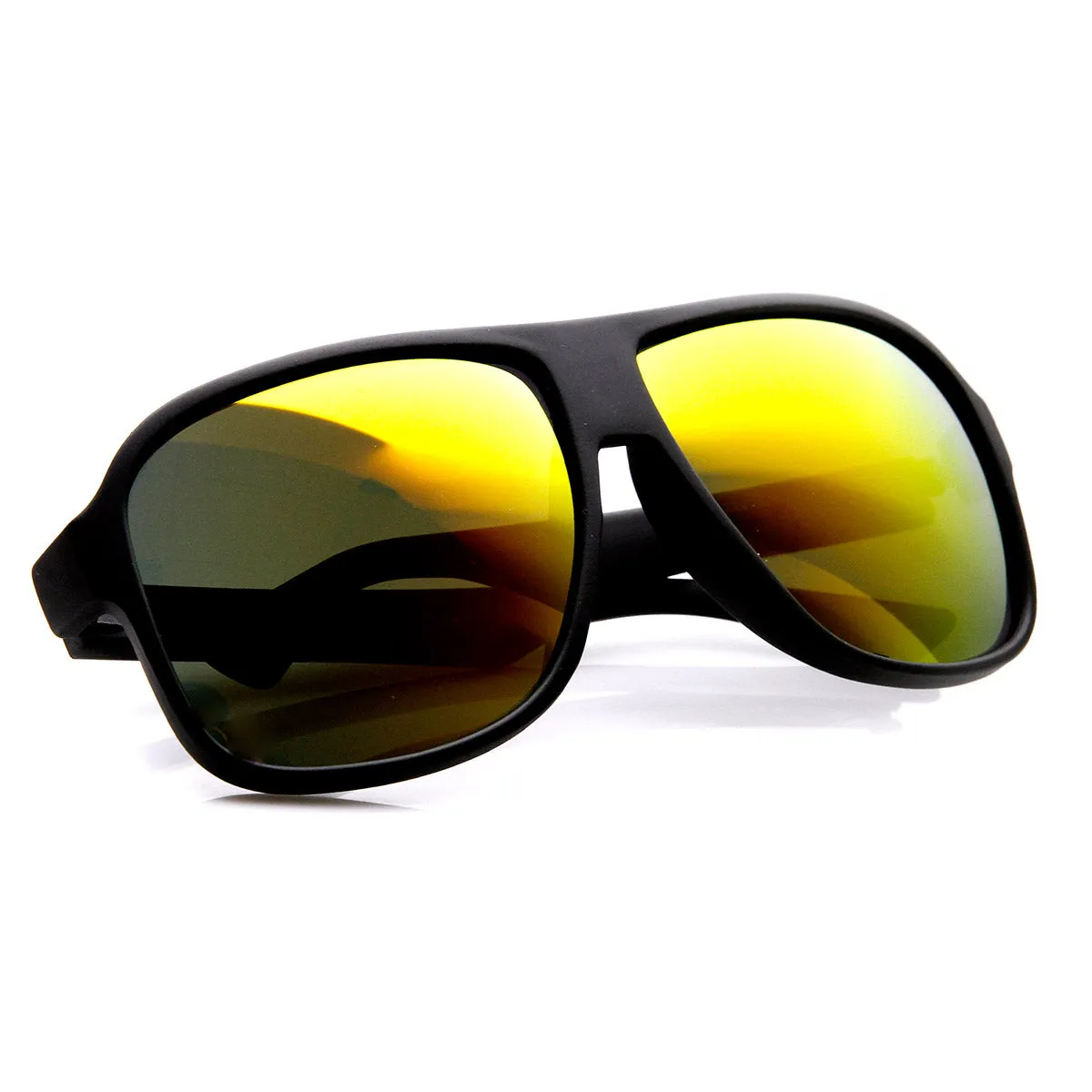 Action Sport Large Matte Black Square Mirror Lens Sunglasses