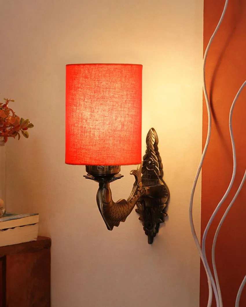 Alluring Antique Gold Cotton Conical Shade Wall Lamp