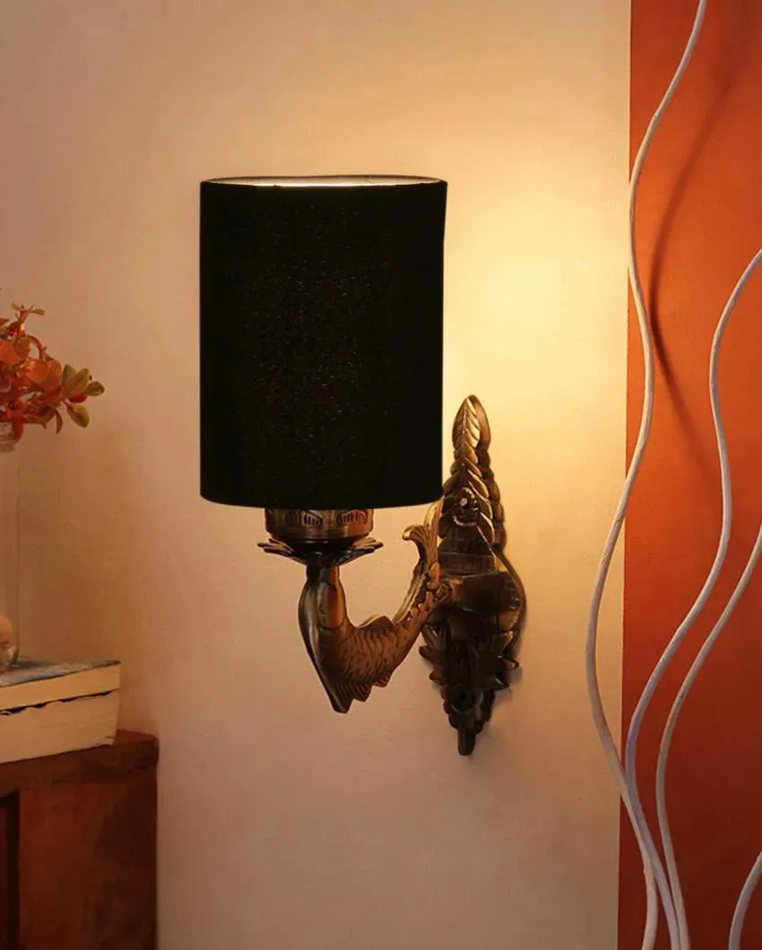 Alluring Antique Gold Cotton Conical Shade Wall Lamp