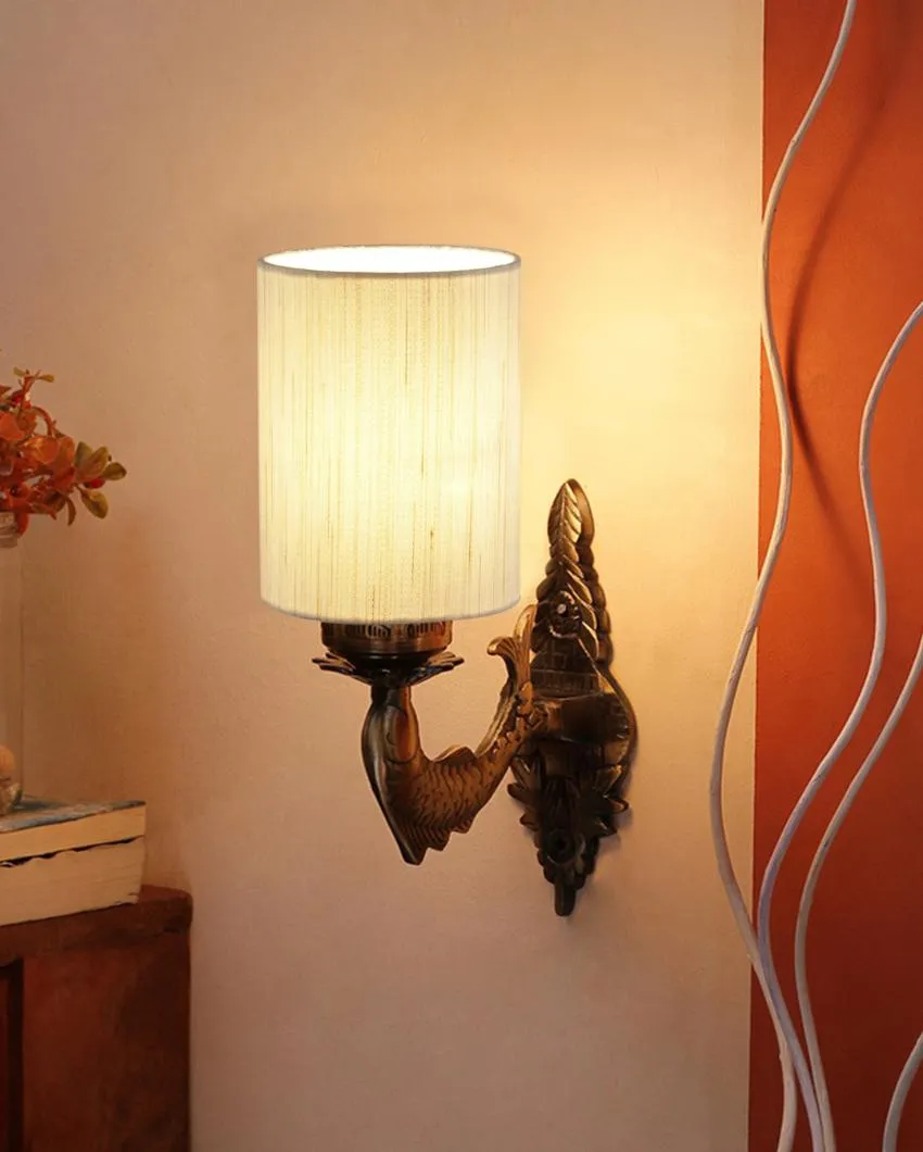 Alluring Antique Gold Cotton Conical Shade Wall Lamp