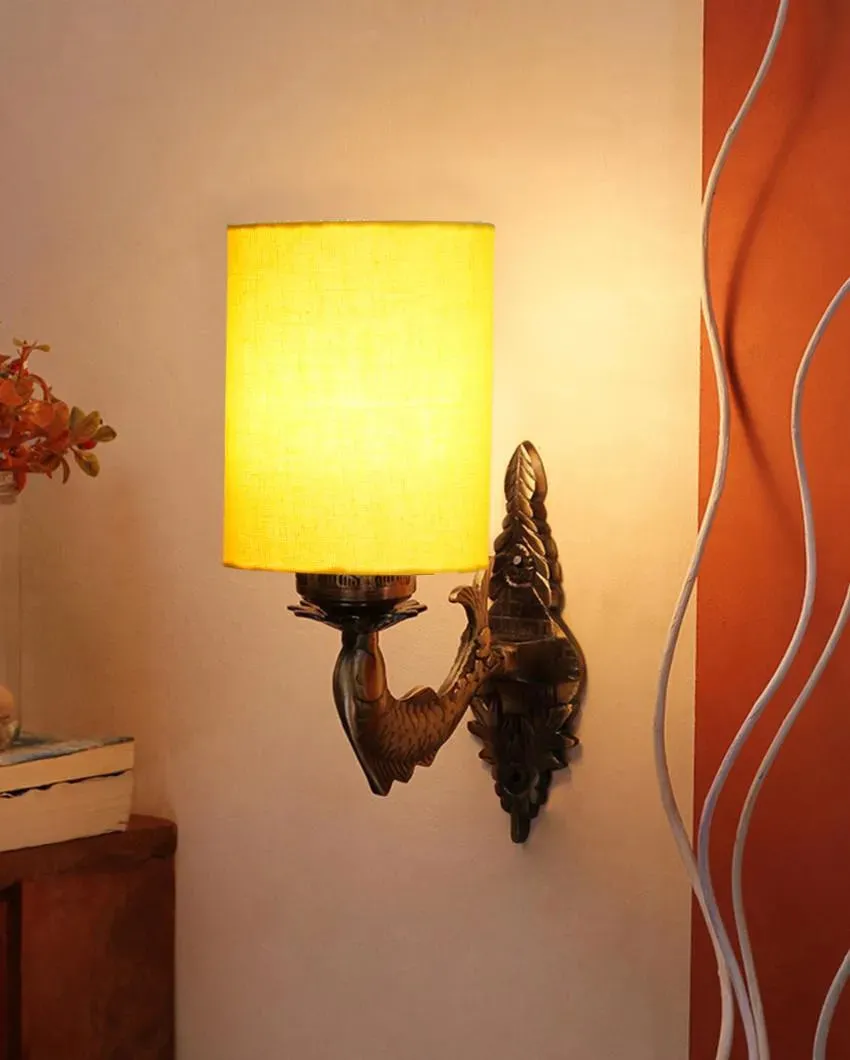 Alluring Antique Gold Cotton Conical Shade Wall Lamp