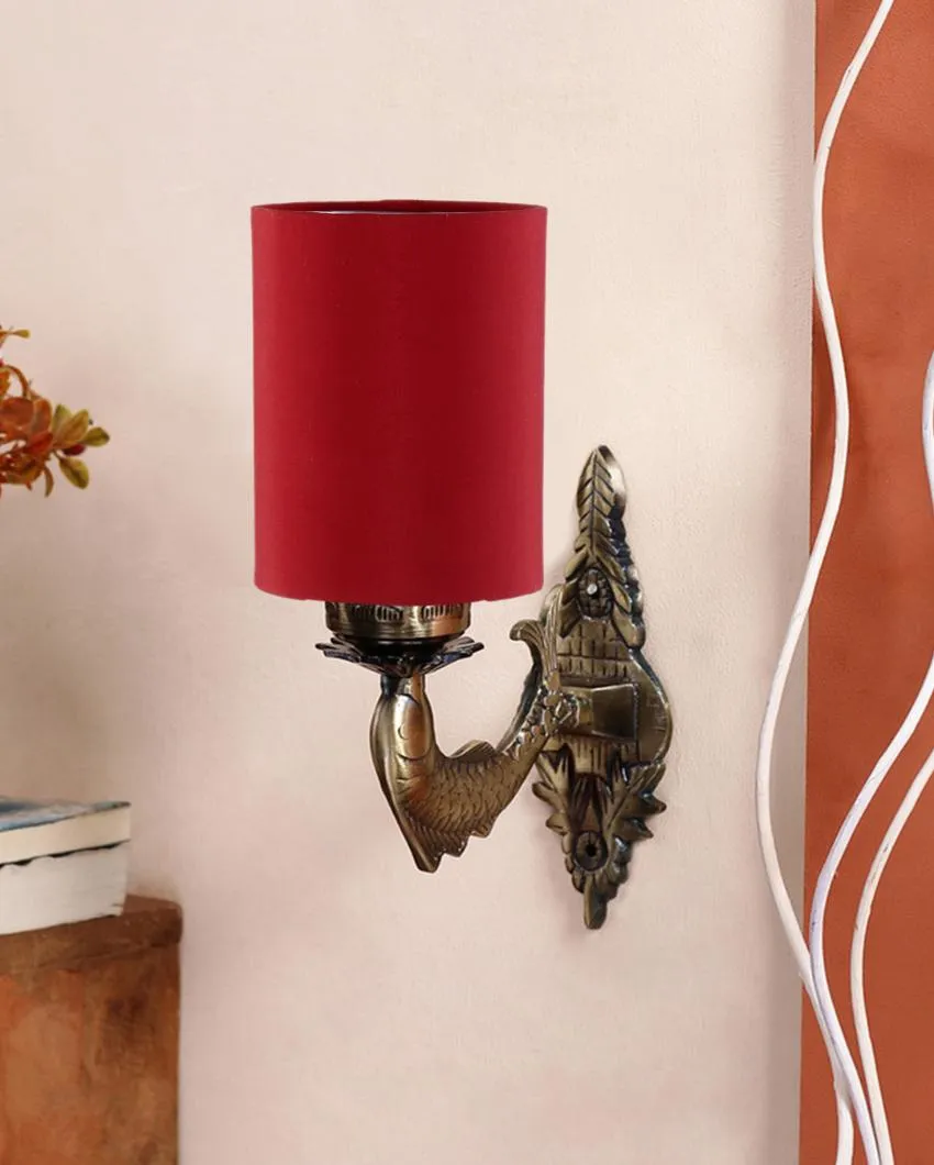 Alluring Antique Gold Cotton Conical Shade Wall Lamp