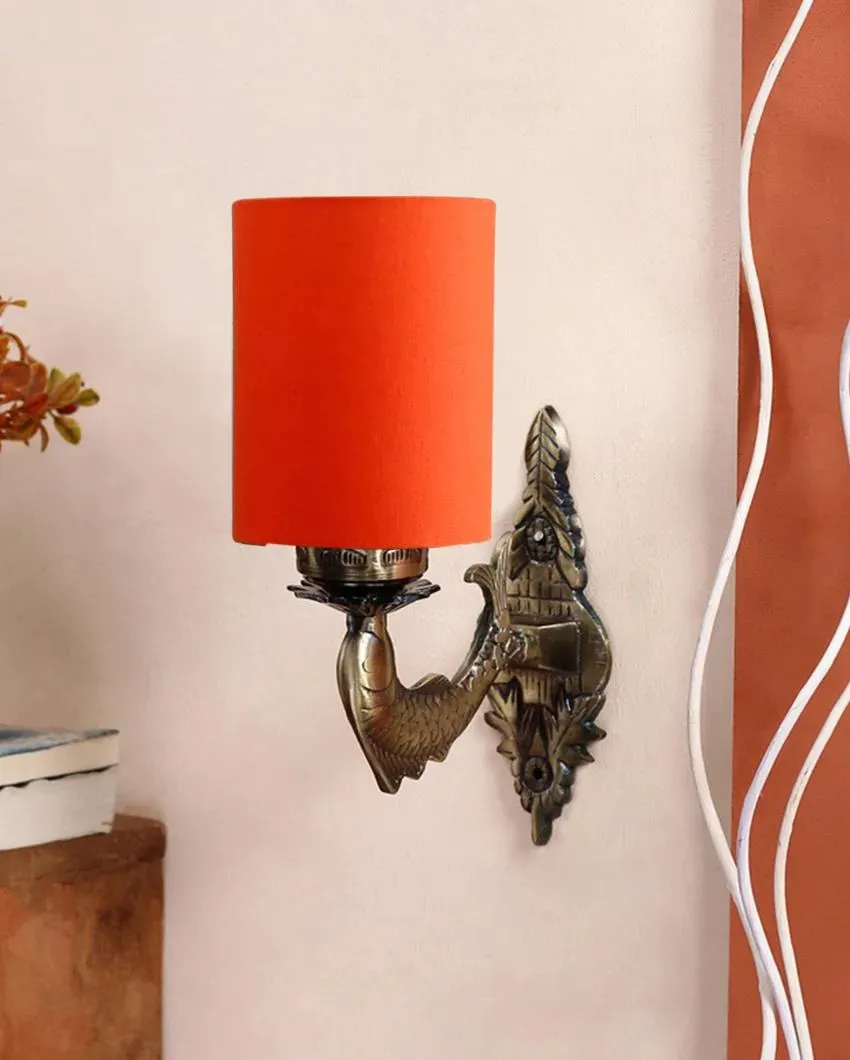 Alluring Antique Gold Cotton Conical Shade Wall Lamp
