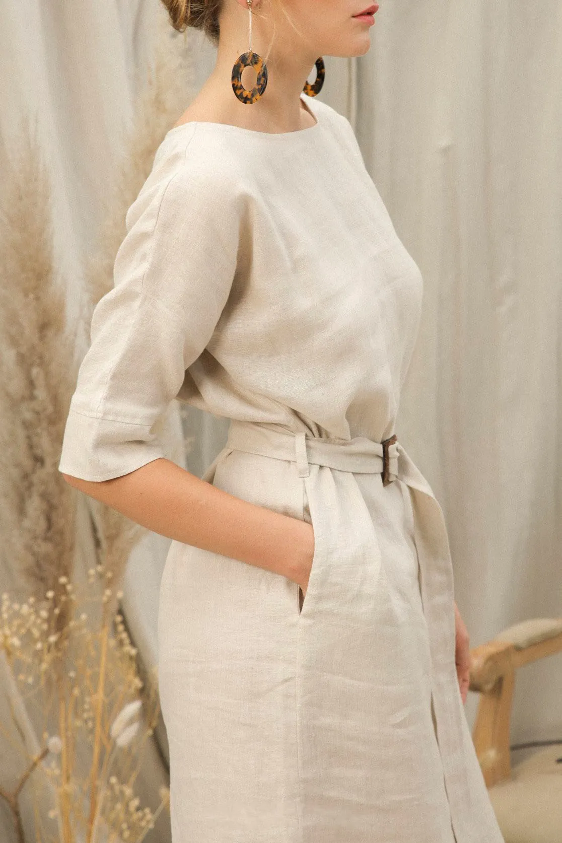 Aria Dress - Boat Neck Linen Dress