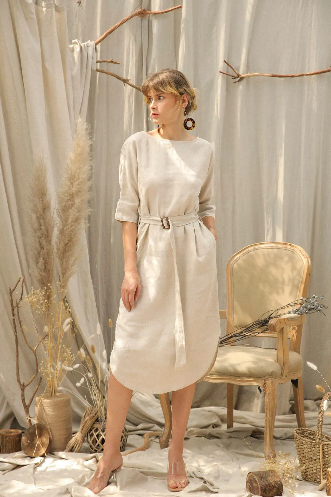 Aria Dress - Boat Neck Linen Dress