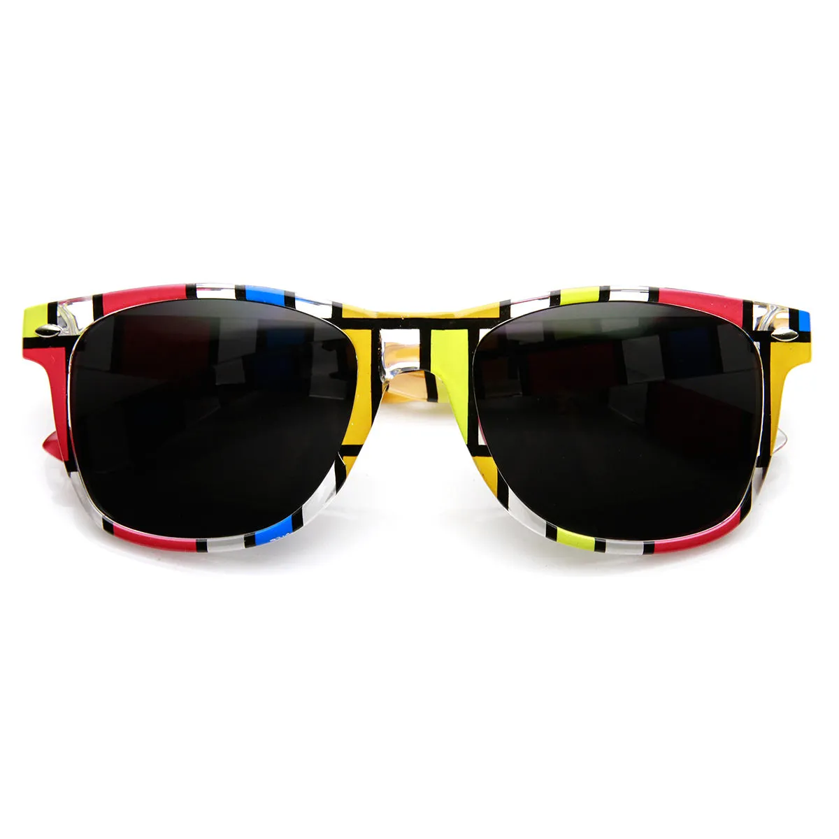 Artistic Abstract Print Colorful Square Pattern Horn Rimmed Sunglasses