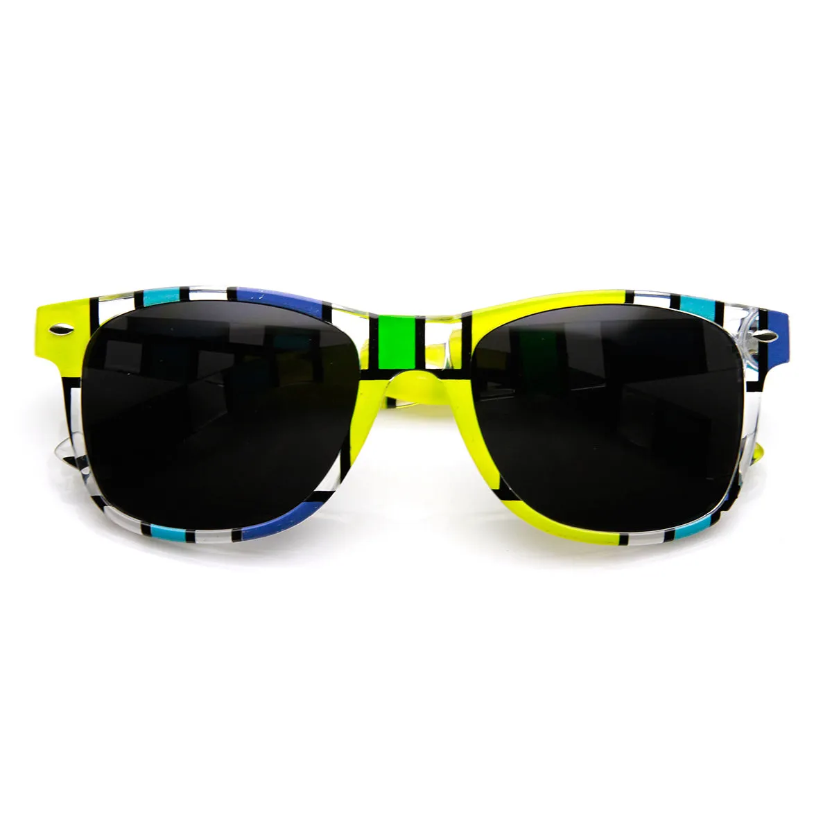Artistic Abstract Print Colorful Square Pattern Horn Rimmed Sunglasses