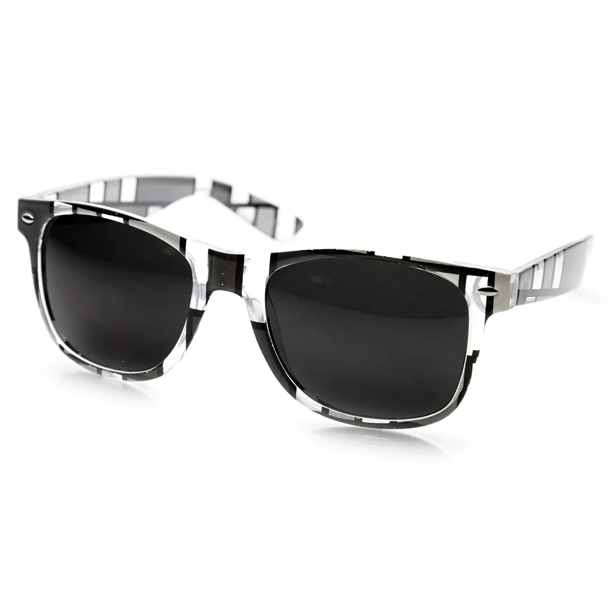 Artistic Abstract Print Colorful Square Pattern Horn Rimmed Sunglasses