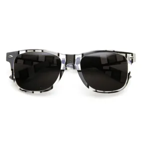 Artistic Abstract Print Colorful Square Pattern Horn Rimmed Sunglasses