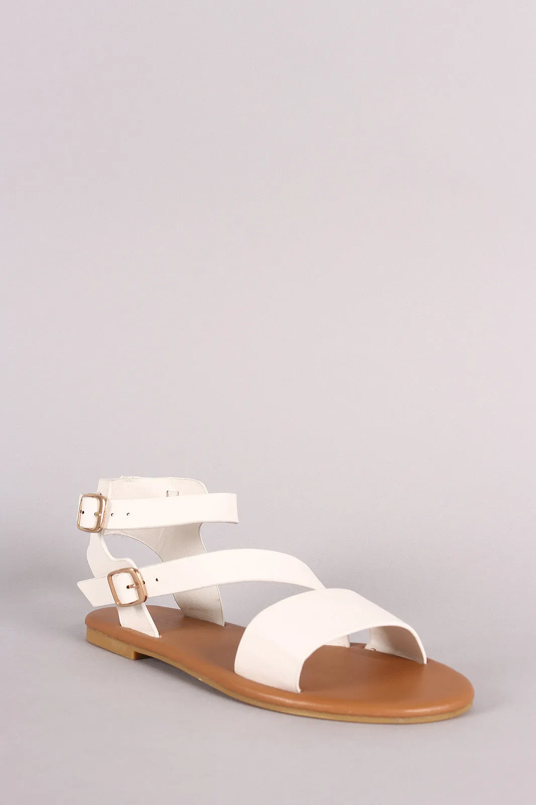 Bamboo Buckled Strappy Open Toe Flat Sandal