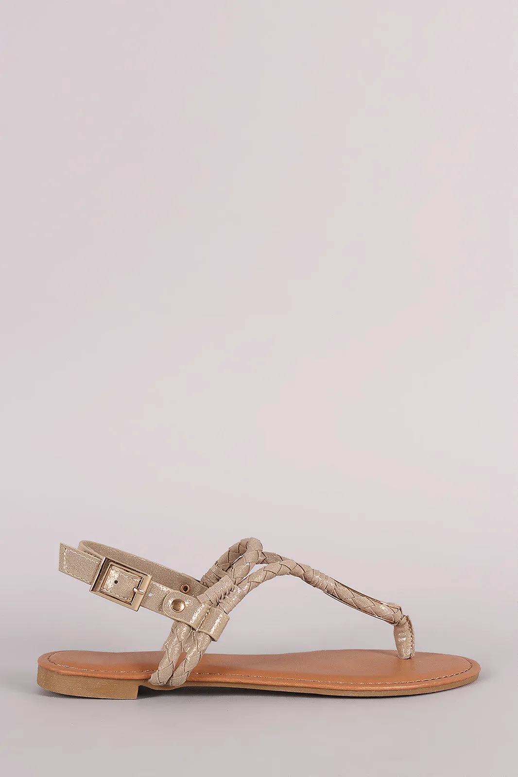 Bamboo Fabric Braided T-Strap Sandal