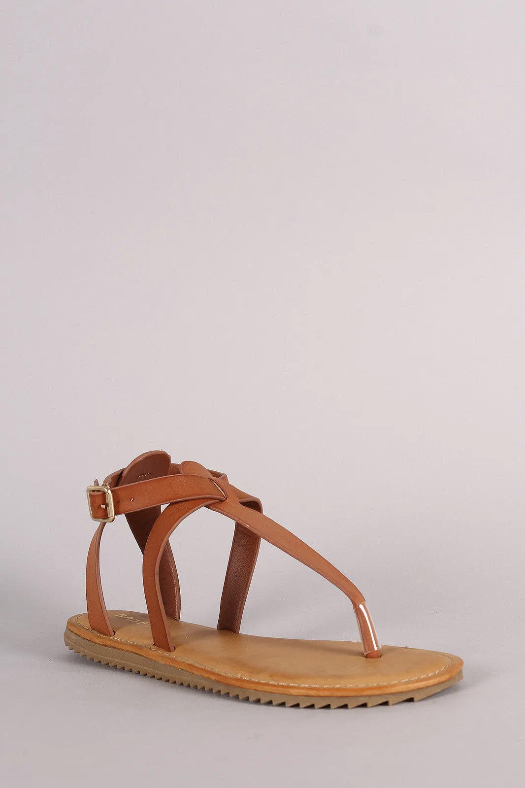 Bamboo Lug Sole Crisscross Ankle Strap Thong Flat Sandal