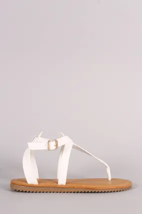 Bamboo Lug Sole Crisscross Ankle Strap Thong Flat Sandal