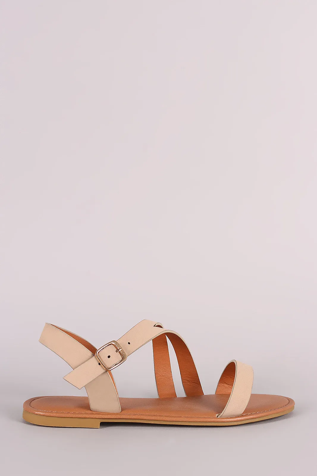 Bamboo Nubuck Asymmetrical Strappy Flat Sandal