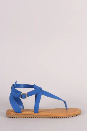 Bamboo Nubuck Lug Sole Crisscross Ankle Strap Thong Flat Sandal