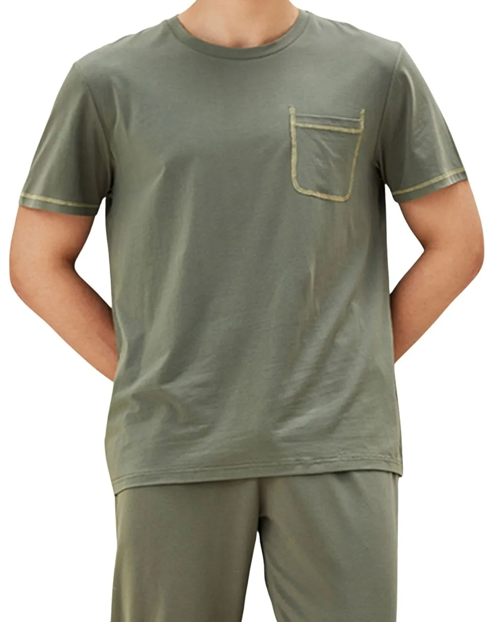 Bamboo Pyjamas Mens - Short Sleeve PJS Loungewear - Khaki Green