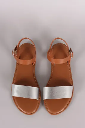 Bamboo Two Tone Ankle Strap Flat Sandal