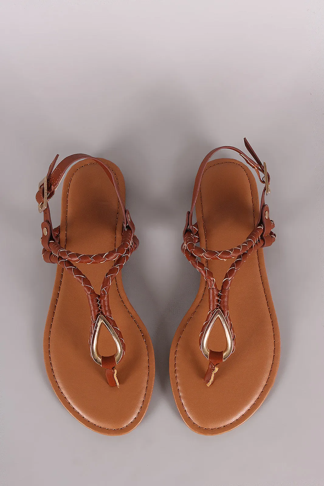 Bamboo Vegan Leather Braided T-Strap Sandal