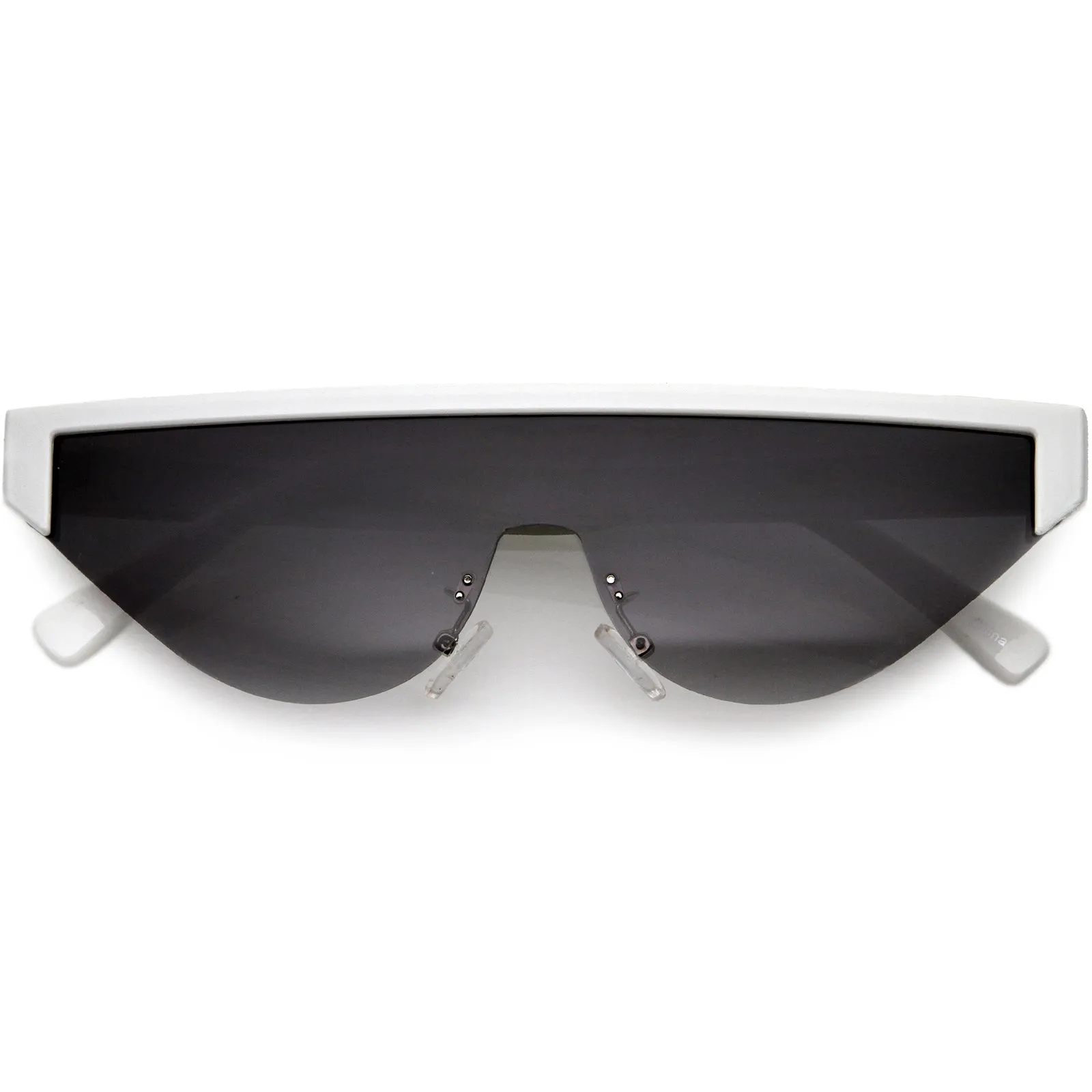 Bold Color Trim Flat Top Futuristic Semi Rimless Cat Eye Shield Sunglasses 70mm