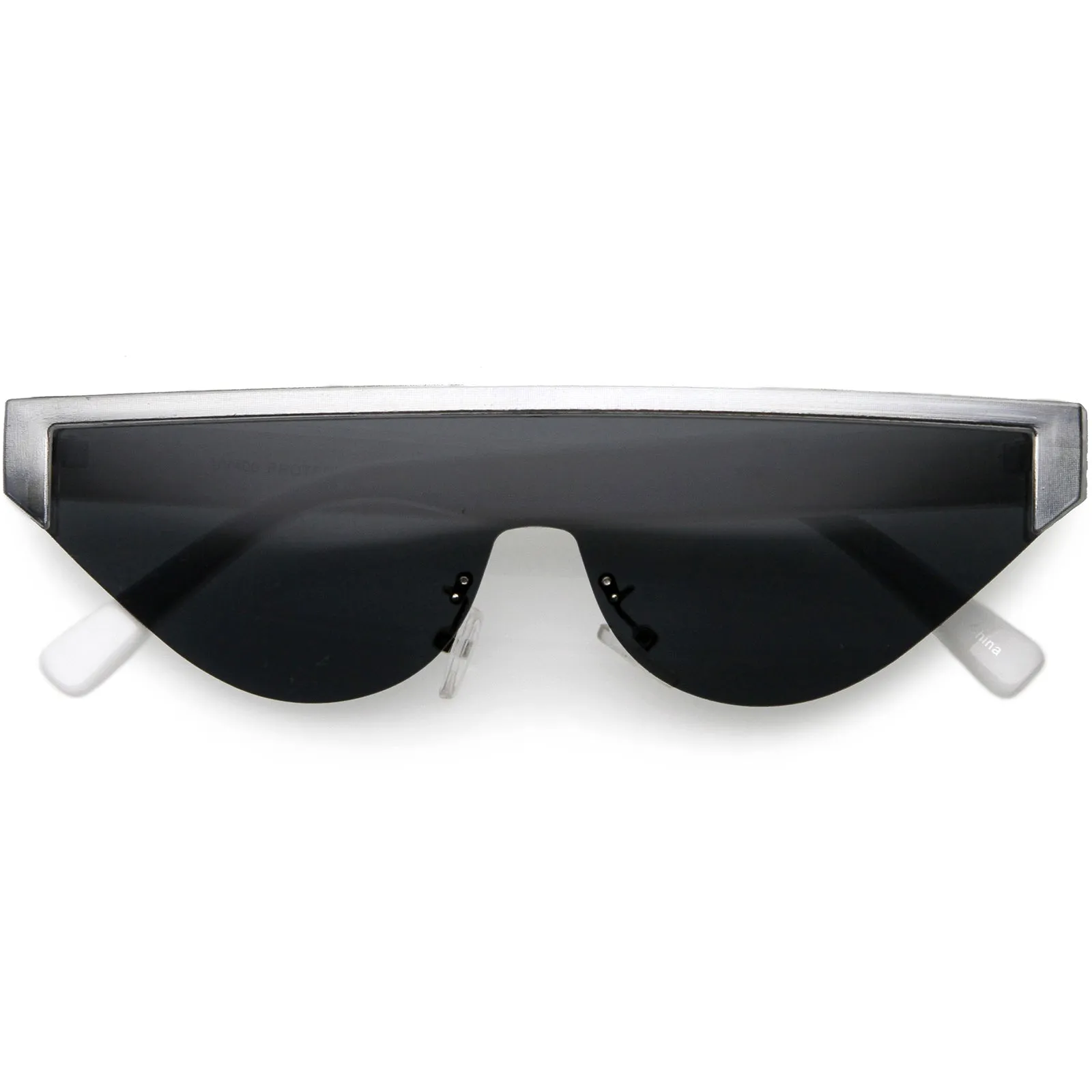 Bold Color Trim Flat Top Futuristic Semi Rimless Cat Eye Shield Sunglasses 70mm