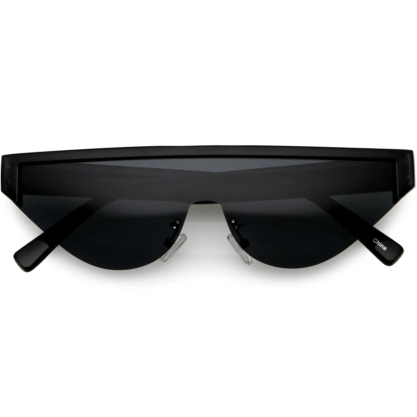 Bold Color Trim Flat Top Futuristic Semi Rimless Cat Eye Shield Sunglasses 70mm