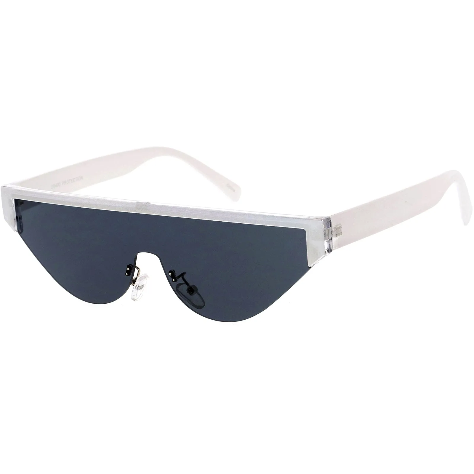 Bold Color Trim Flat Top Futuristic Semi Rimless Cat Eye Shield Sunglasses 70mm