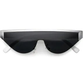 Bold Color Trim Flat Top Futuristic Semi Rimless Cat Eye Shield Sunglasses 70mm