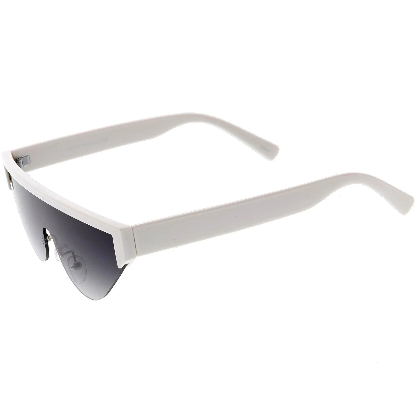 Bold Color Trim Flat Top Futuristic Semi Rimless Cat Eye Shield Sunglasses 70mm