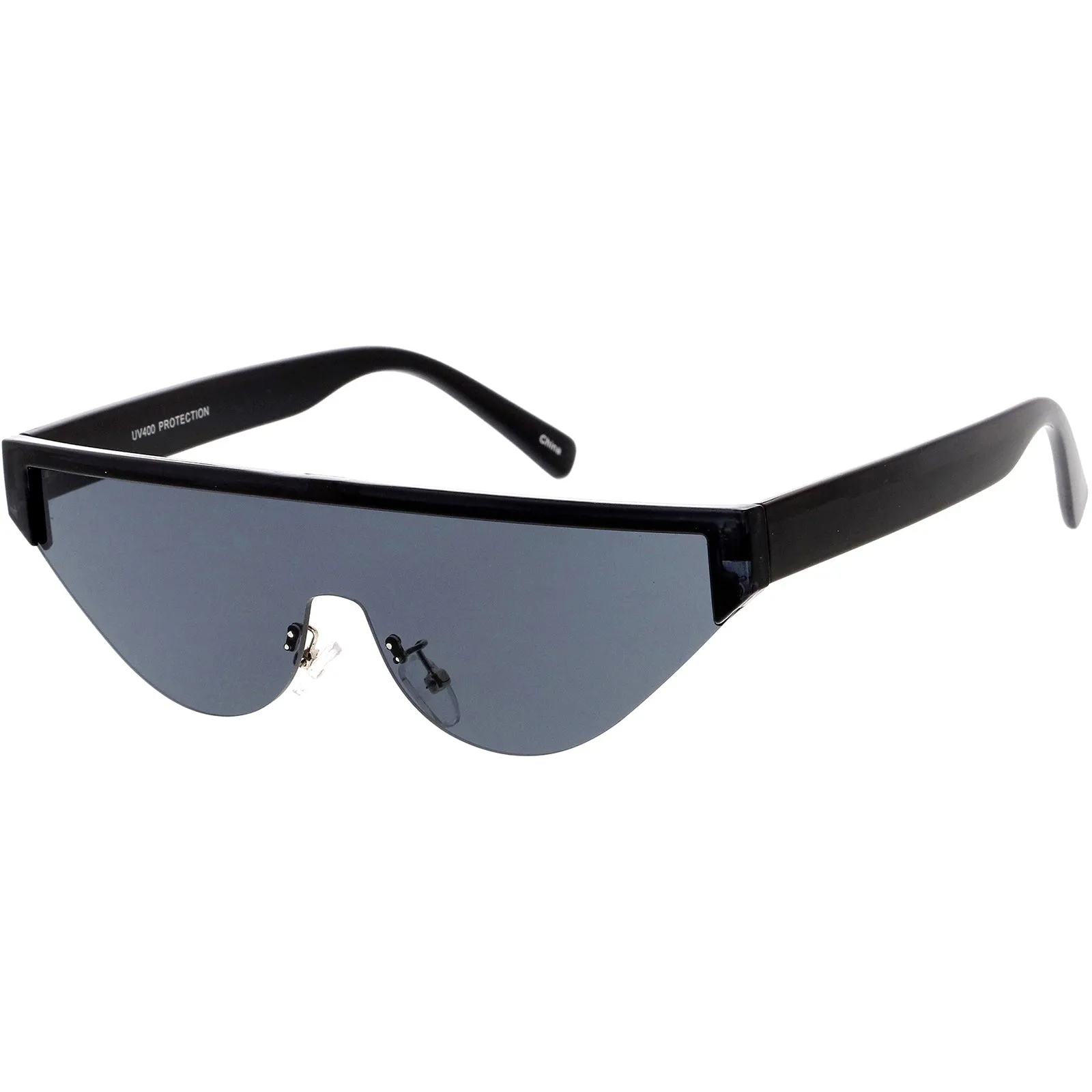 Bold Color Trim Flat Top Futuristic Semi Rimless Cat Eye Shield Sunglasses 70mm