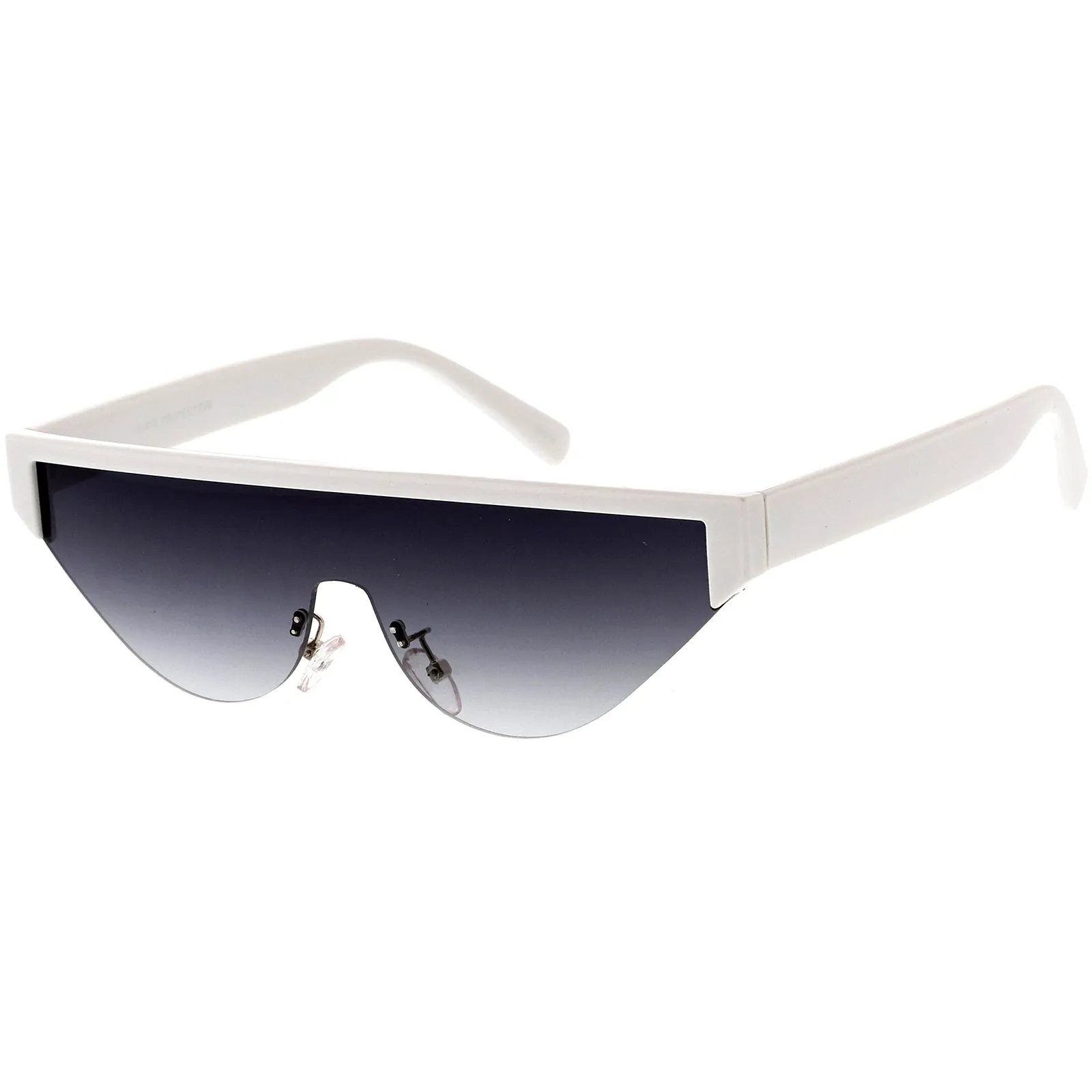 Bold Color Trim Flat Top Futuristic Semi Rimless Cat Eye Shield Sunglasses 70mm