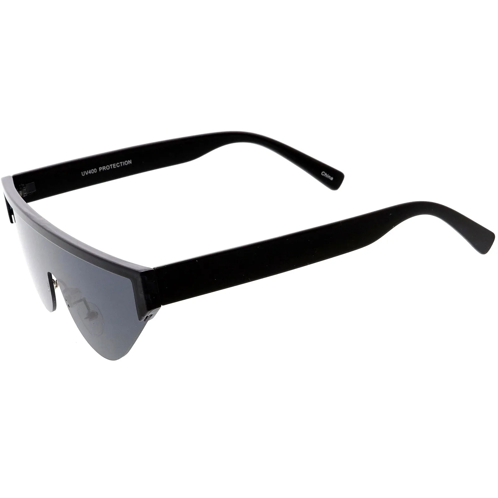 Bold Color Trim Flat Top Futuristic Semi Rimless Cat Eye Shield Sunglasses 70mm