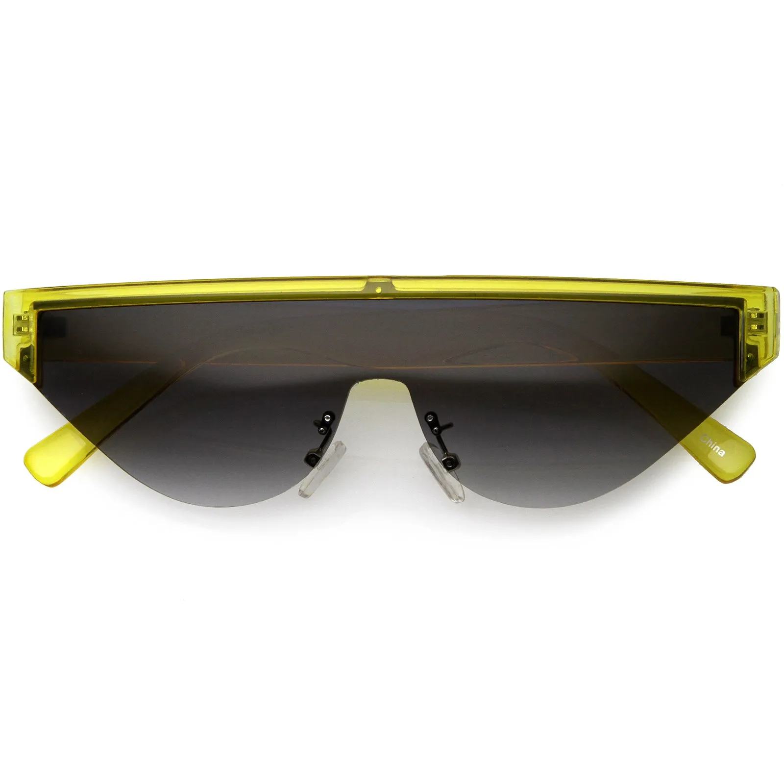 Bold Color Trim Flat Top Futuristic Semi Rimless Cat Eye Shield Sunglasses 70mm