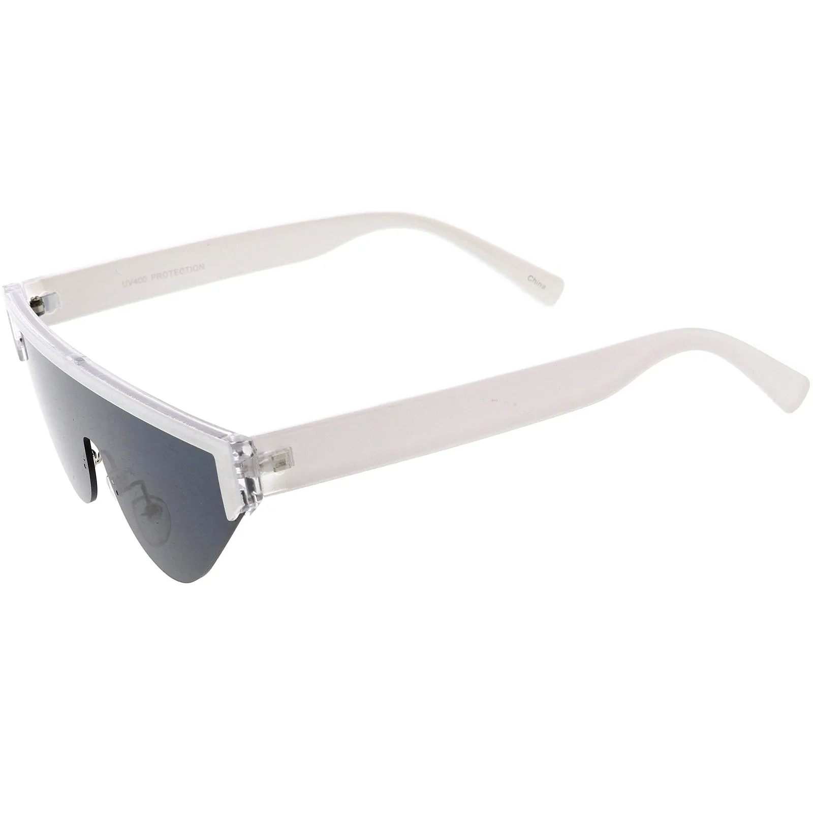 Bold Color Trim Flat Top Futuristic Semi Rimless Cat Eye Shield Sunglasses 70mm