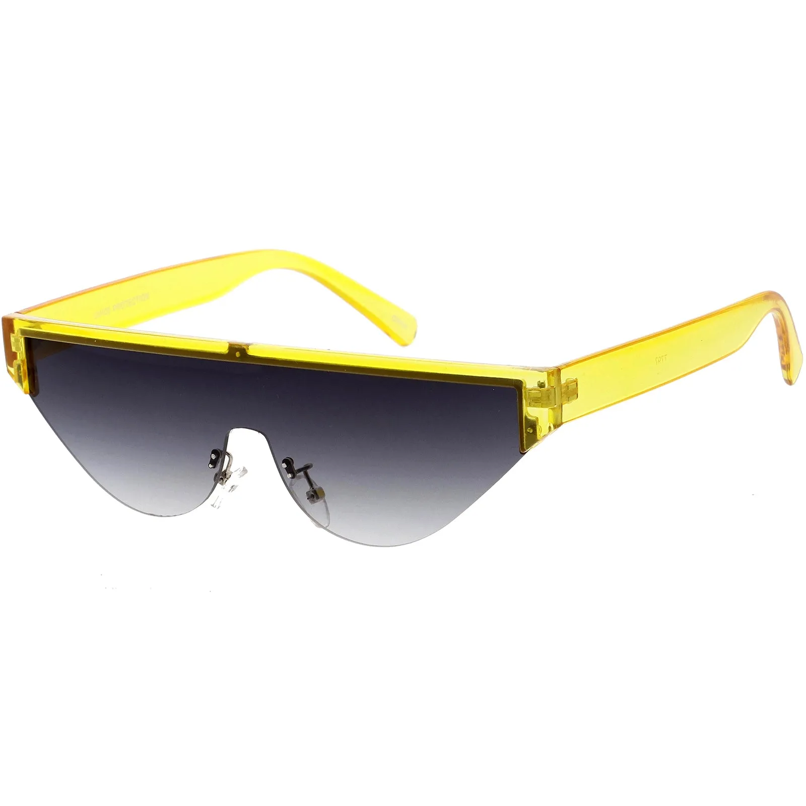 Bold Color Trim Flat Top Futuristic Semi Rimless Cat Eye Shield Sunglasses 70mm