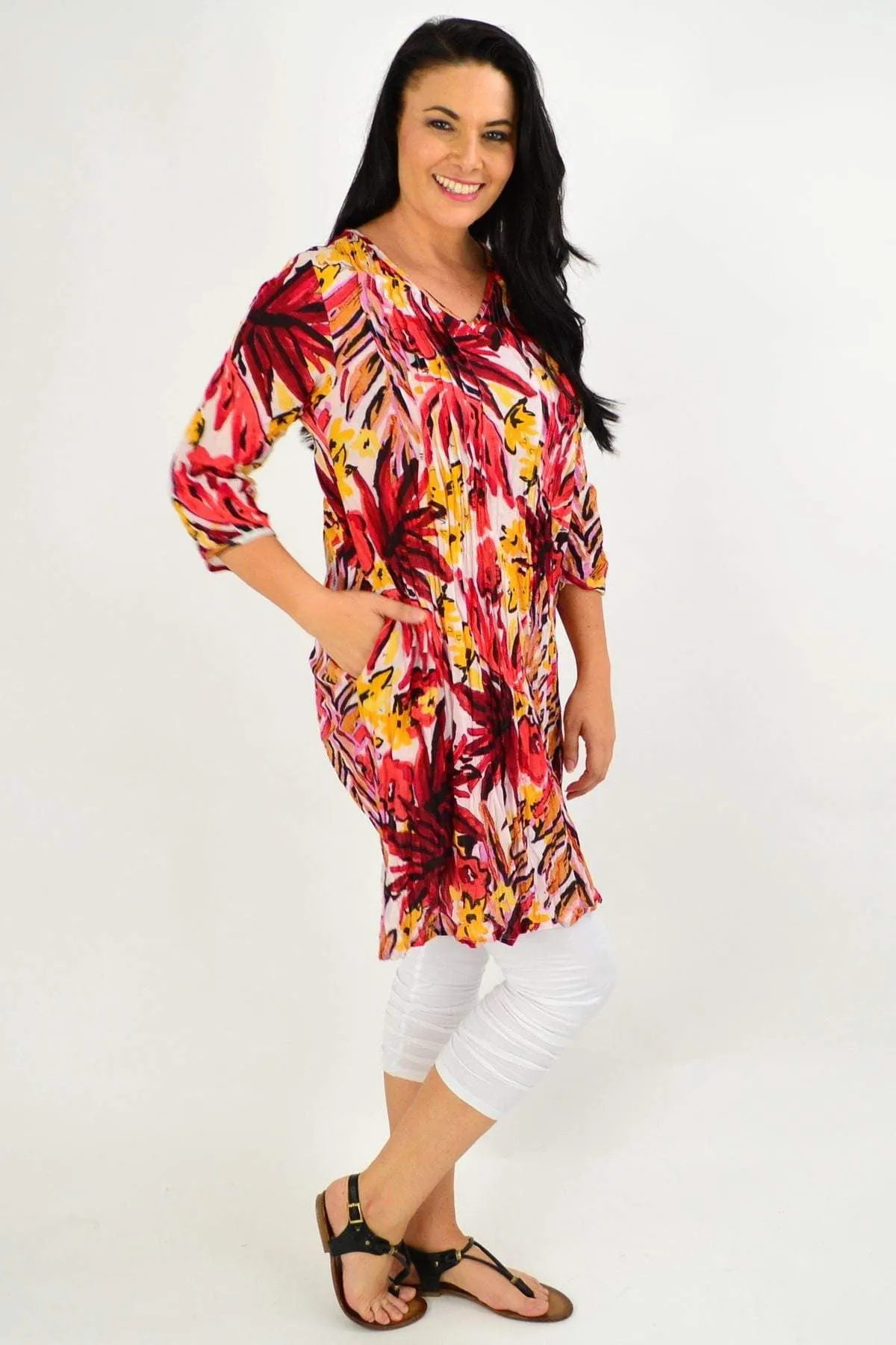 Bold Floral Print One Summer Tunic Dress