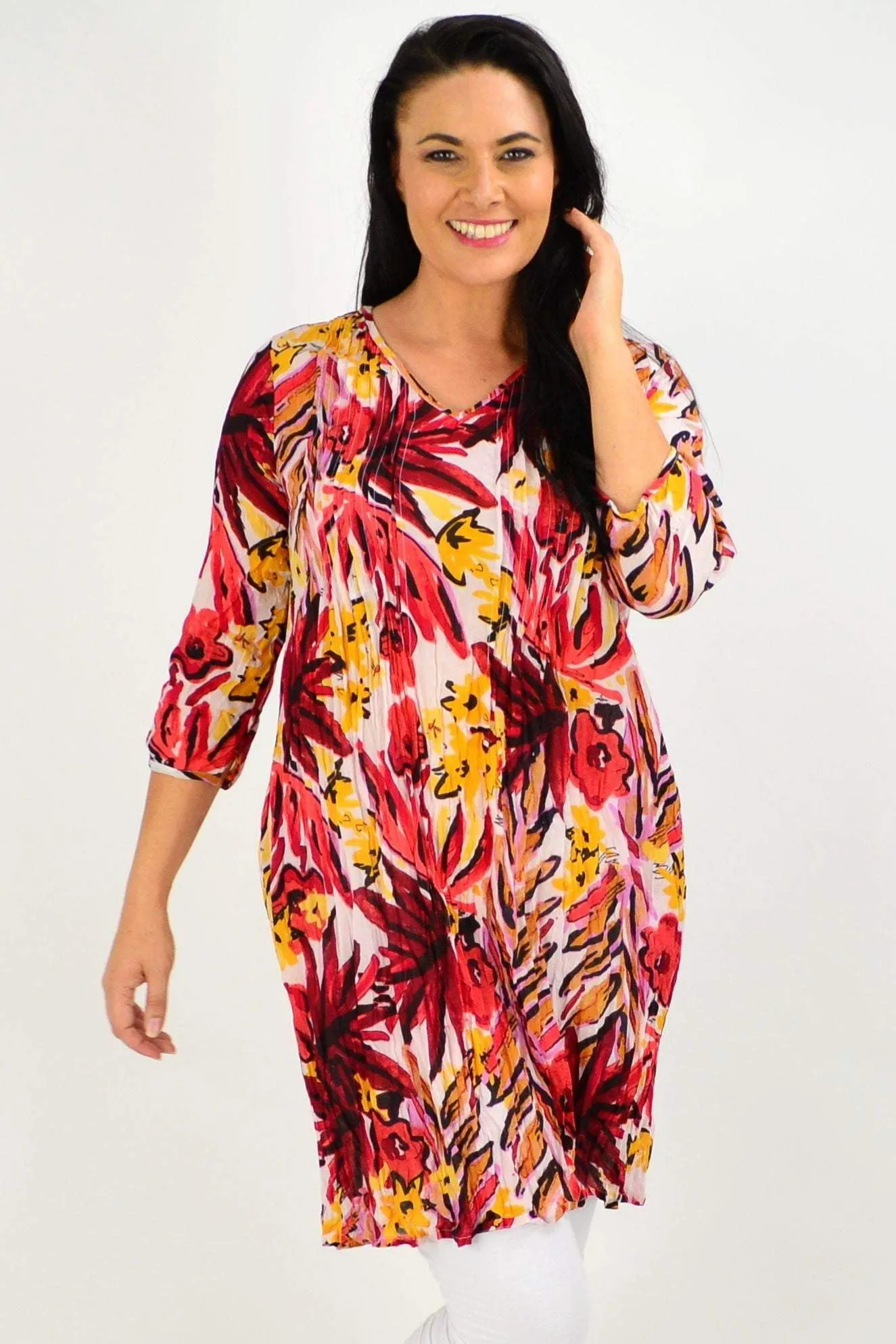 Bold Floral Print One Summer Tunic Dress