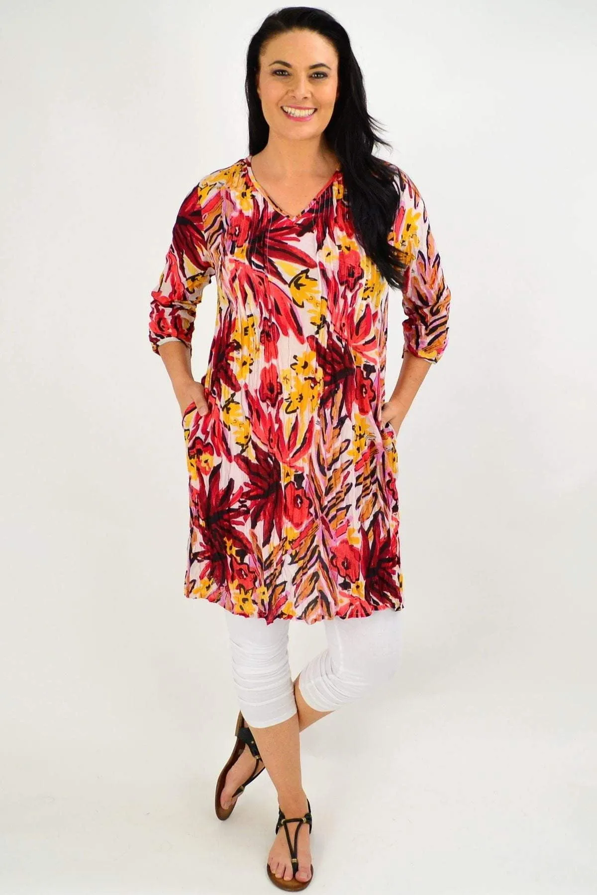 Bold Floral Print One Summer Tunic Dress