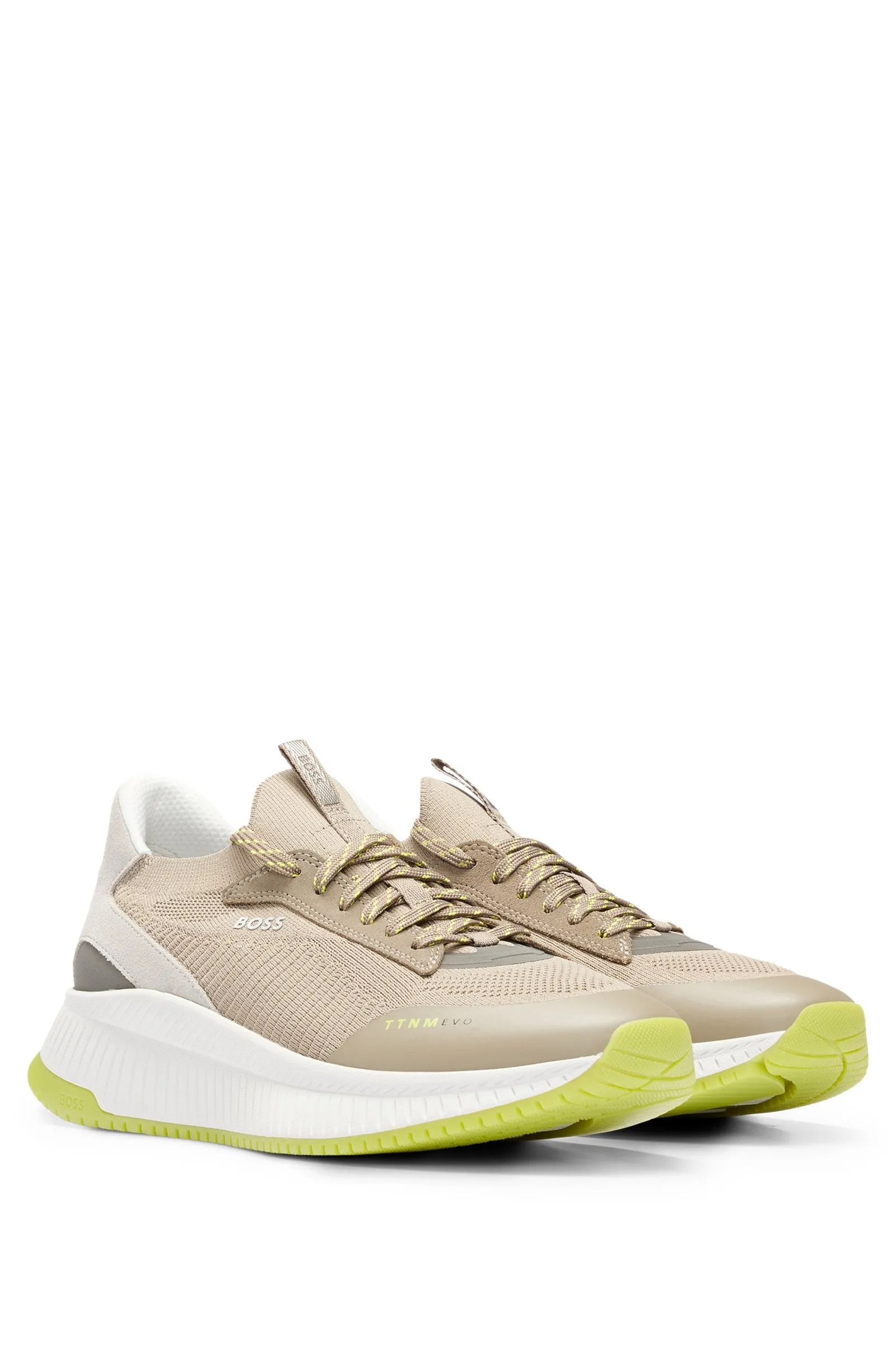Boss Sock Trainers with Knitted Upper and Fishbone Sole - Green
