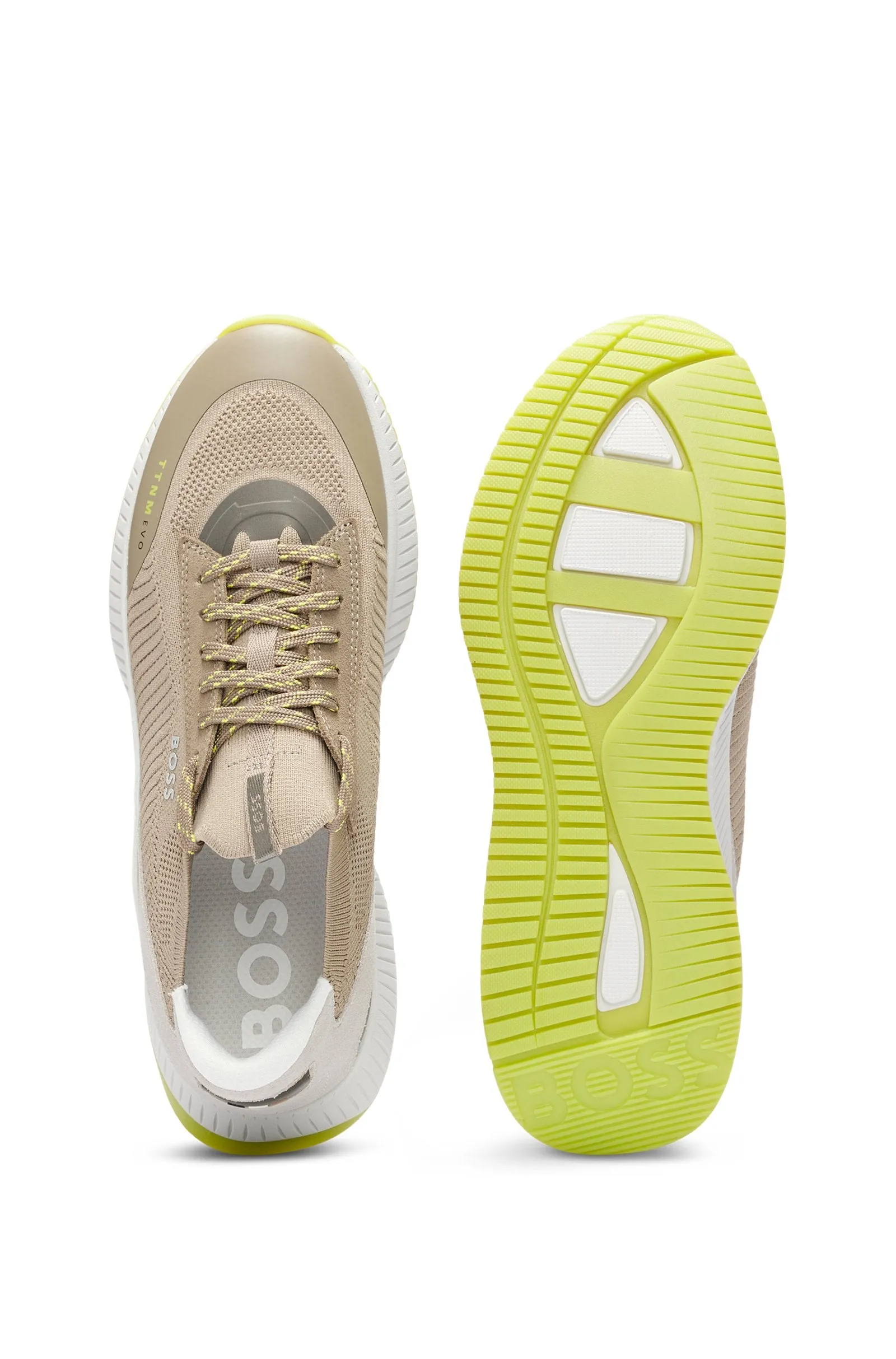 Boss Sock Trainers with Knitted Upper and Fishbone Sole - Green