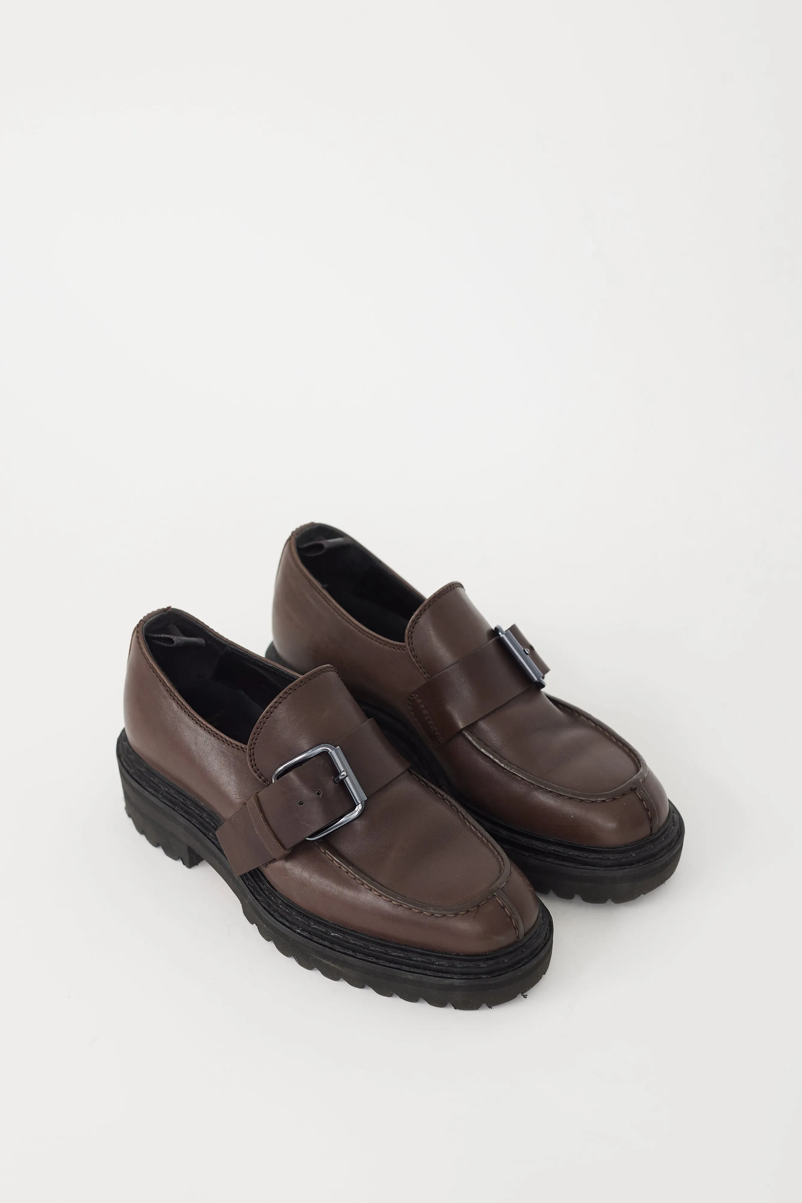 Brown & Silver Leather Chunky Loafer