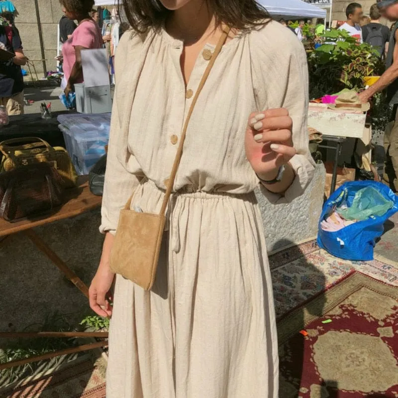 Cotton and Linen Solid Modest Dress